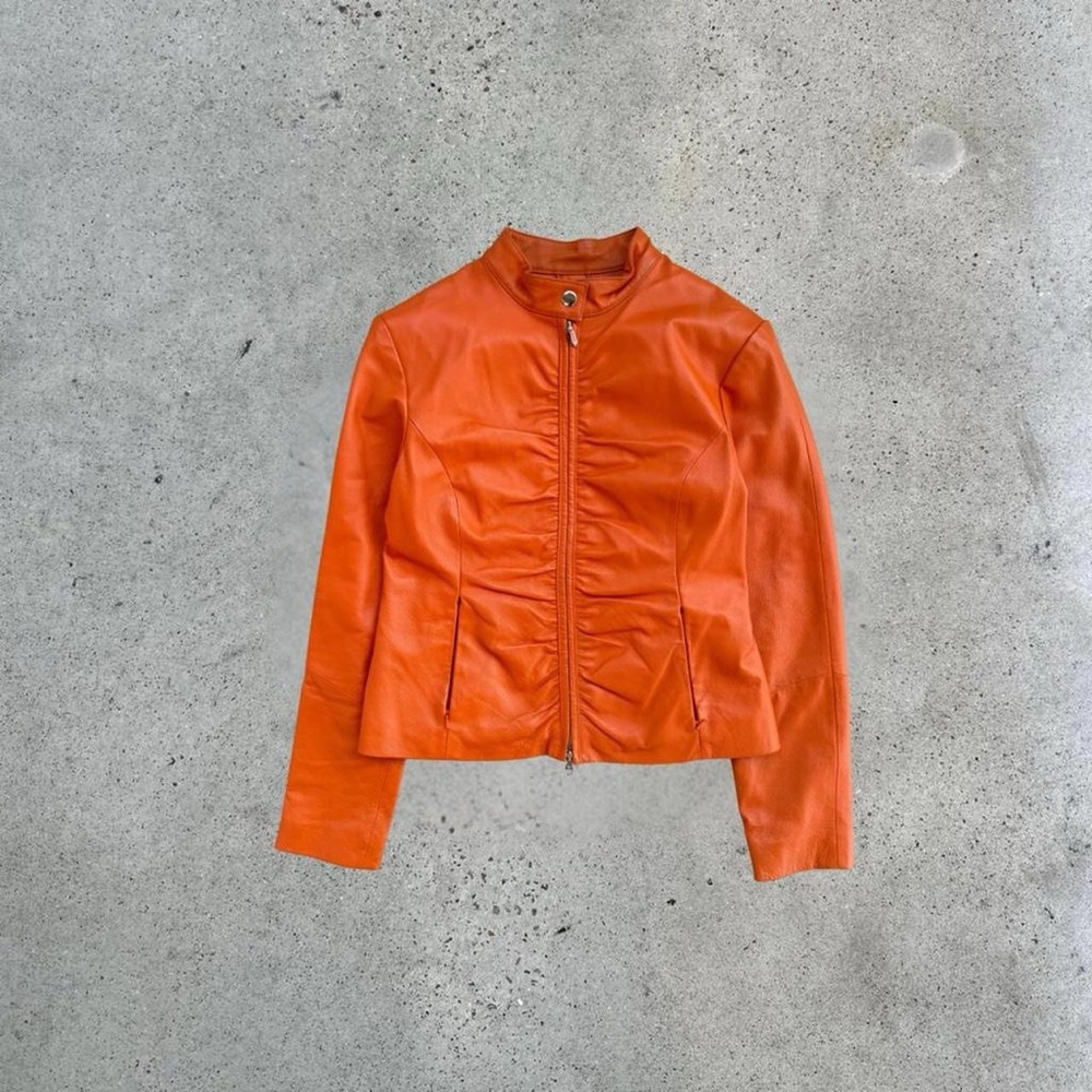 Wilsons Leather Orange Zip-Front Leather Jacket